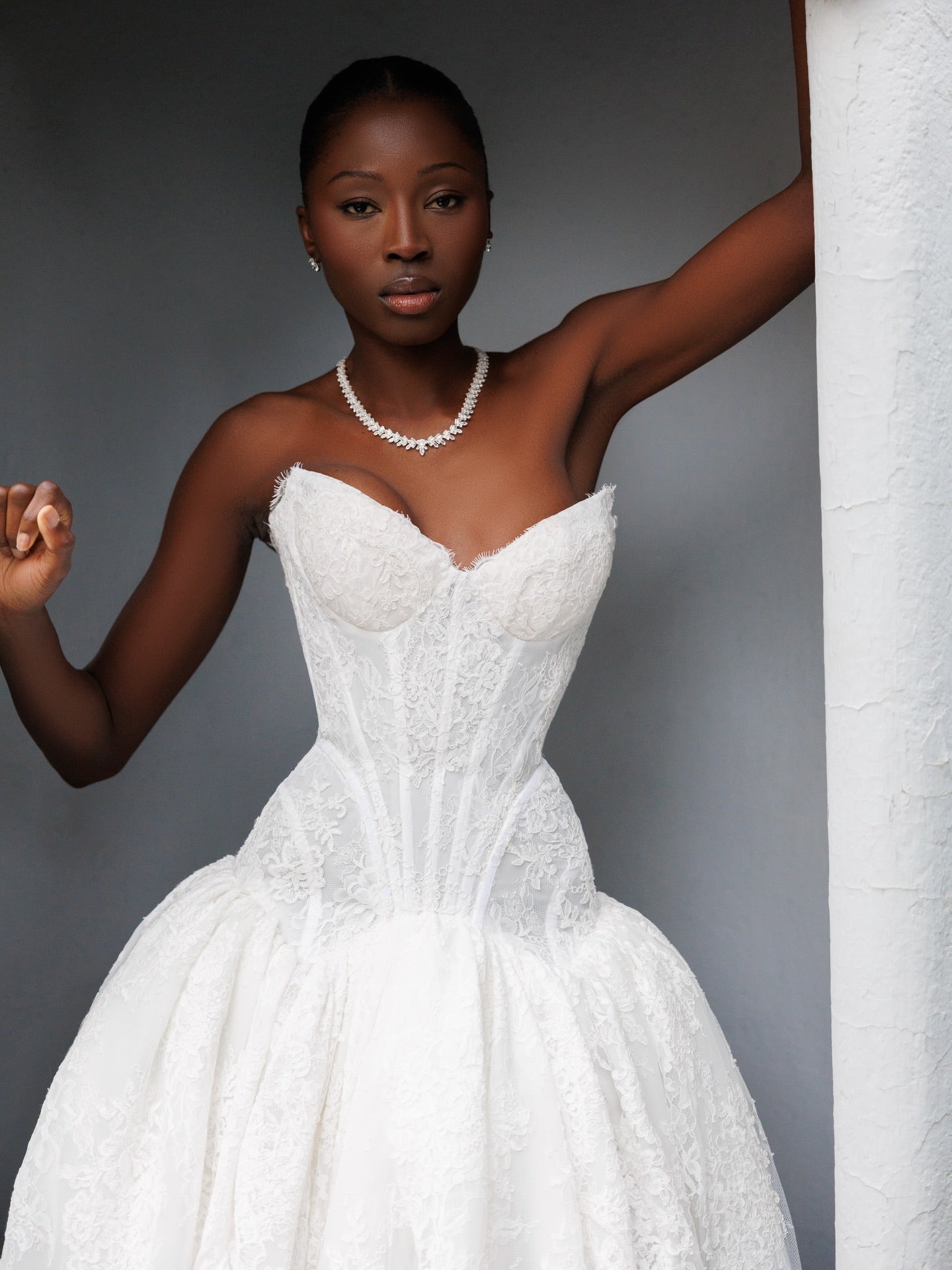 Strapless Lace Corset Ball Gown Wedding Dress
