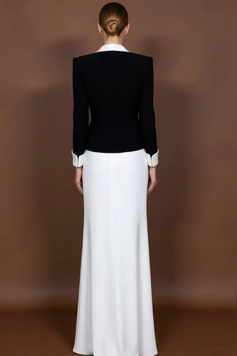 Shawl Lapel Long Sleeve Floor-Length Evening Gown