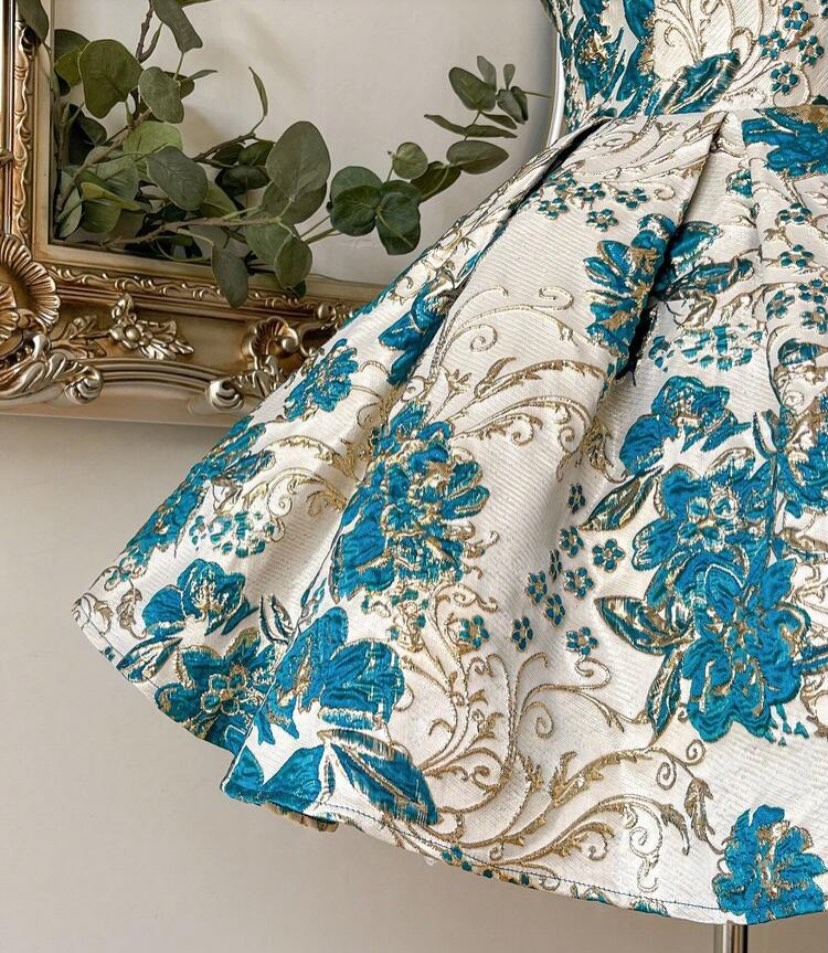Halter Neck Floral Jacquard Pleated Mini Dress