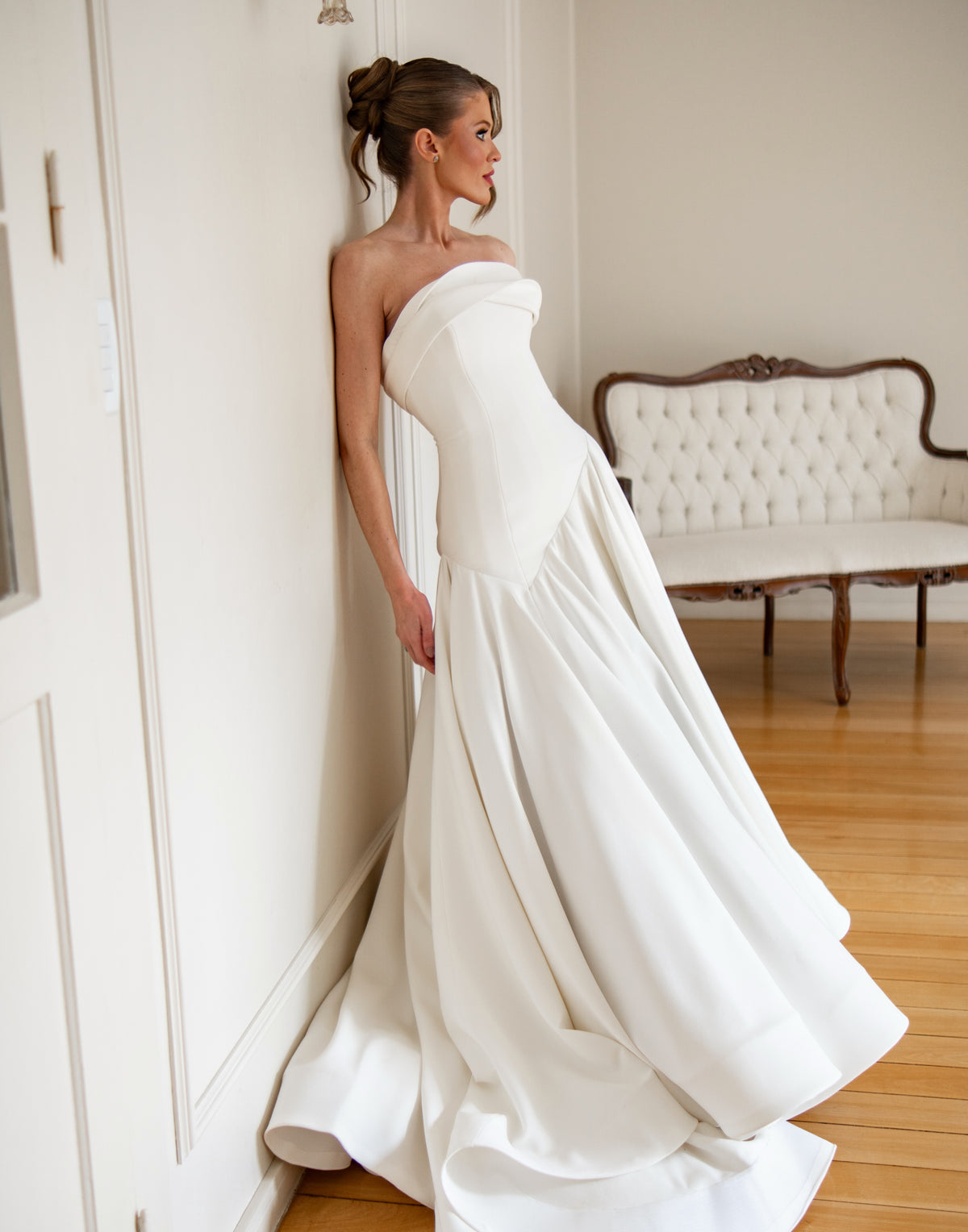 Strapless Drop Waist Satin Ball Gown Wedding Dress