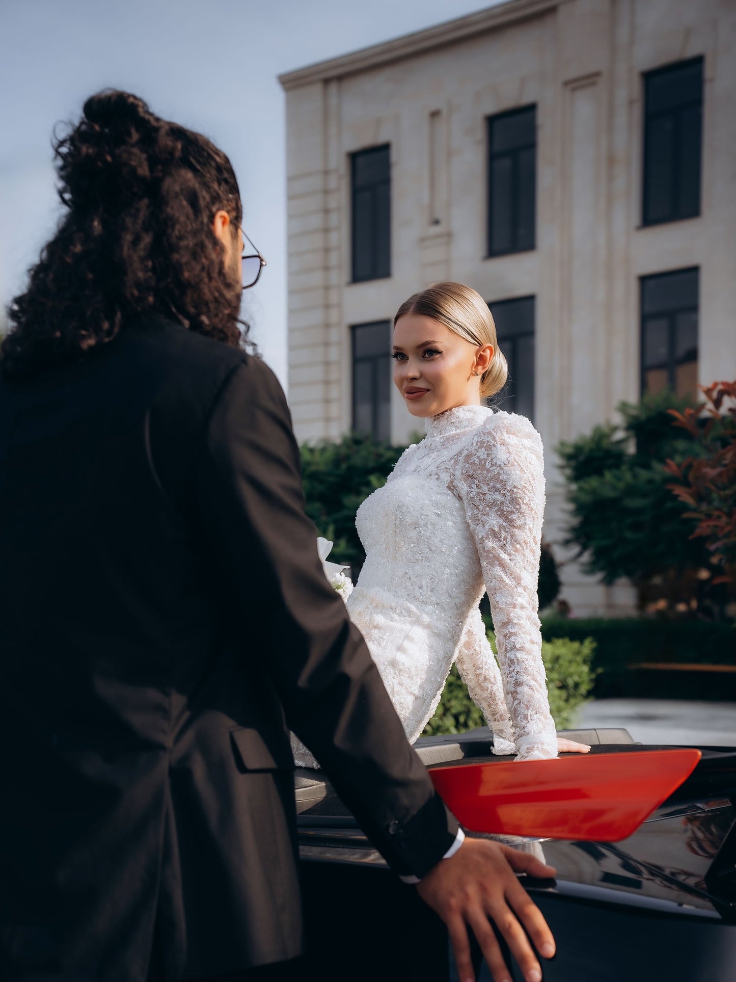 High Neck Long Sleeve Mermaid Lace Wedding Dress