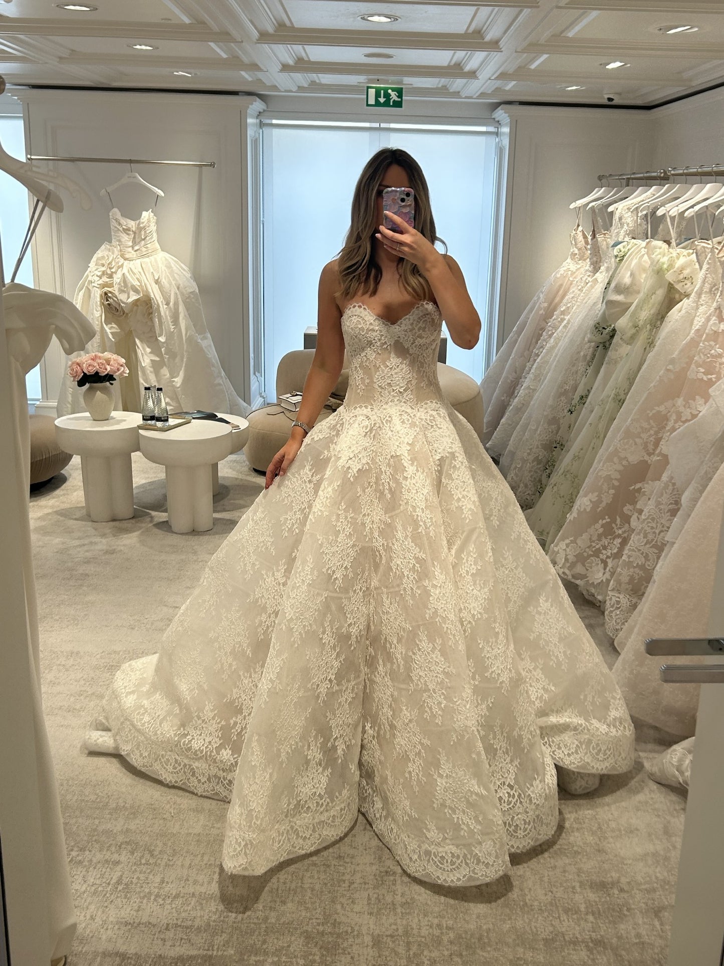Strapless Lace Ball Gown Wedding Dress with Corset Bodice
