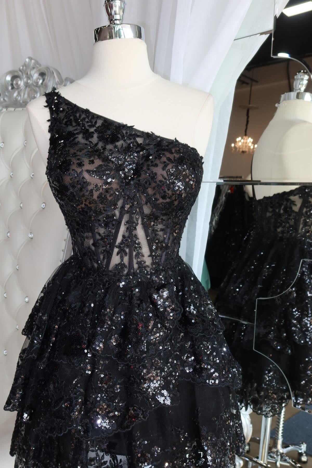 One-Shoulder Tiered Corset Short Homecoming Dress