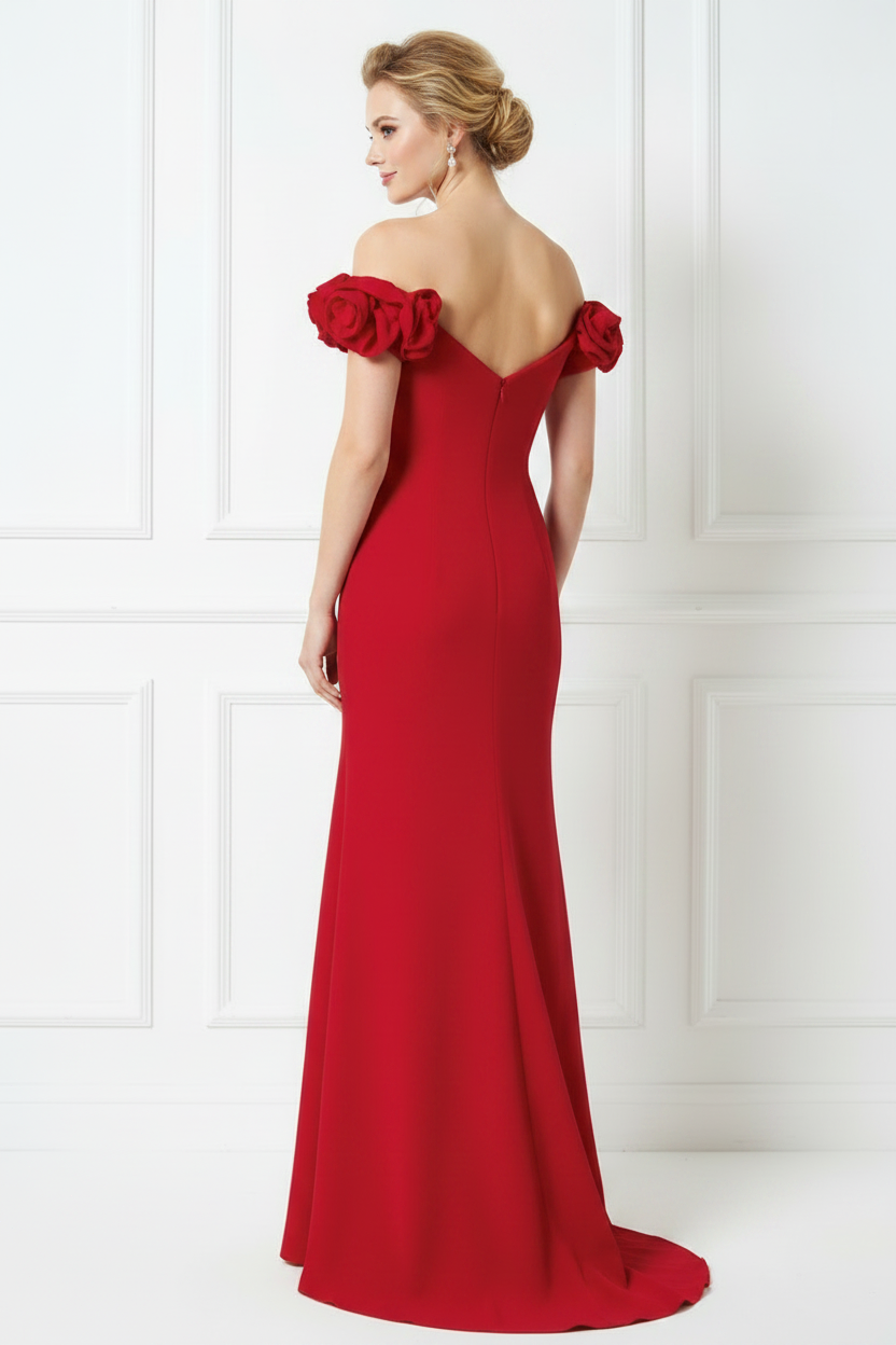 Off-The-Shoulder 3D Floral Evening Gown