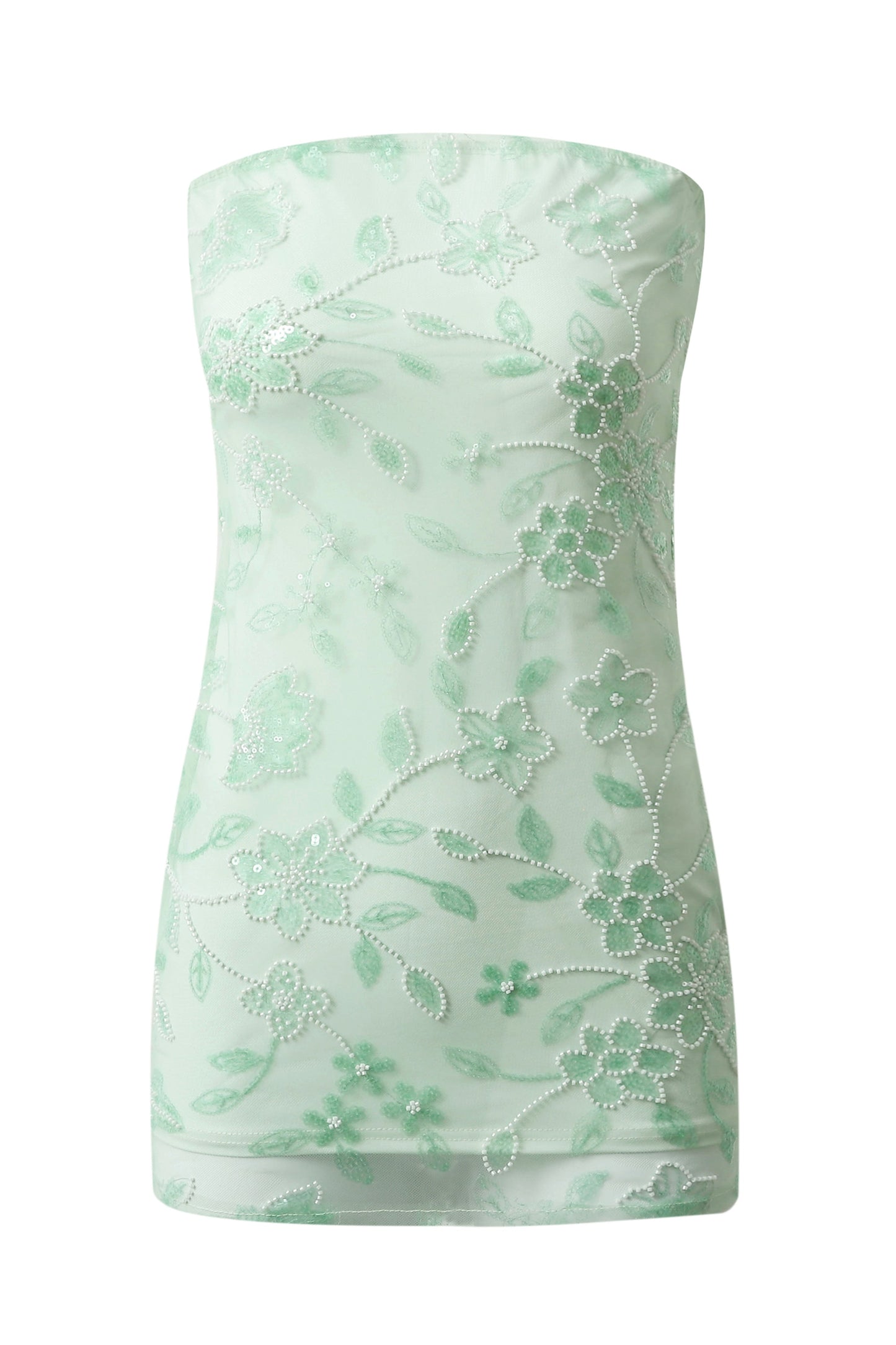 Strapless Floral Beaded Mesh Mini Dress
