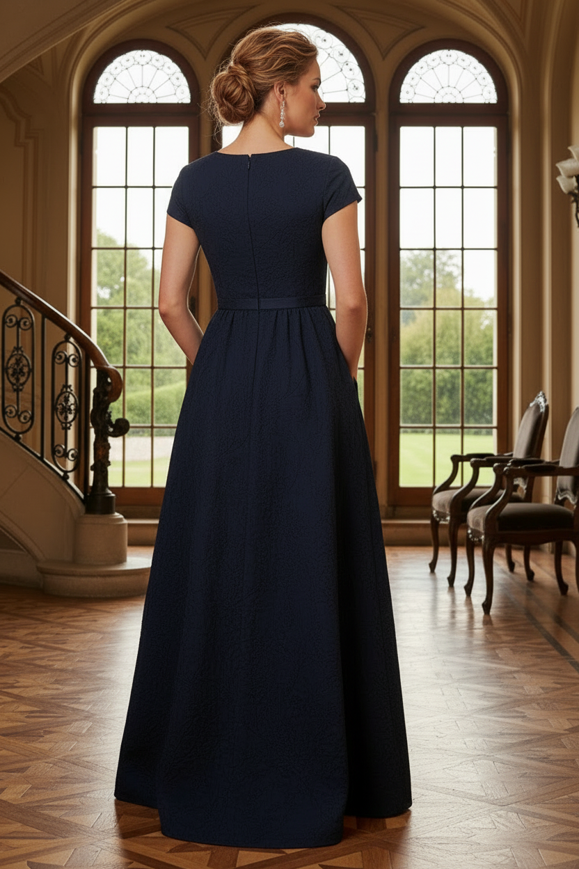 Elegant Jacquard A-Line Evening Gown with Pockets