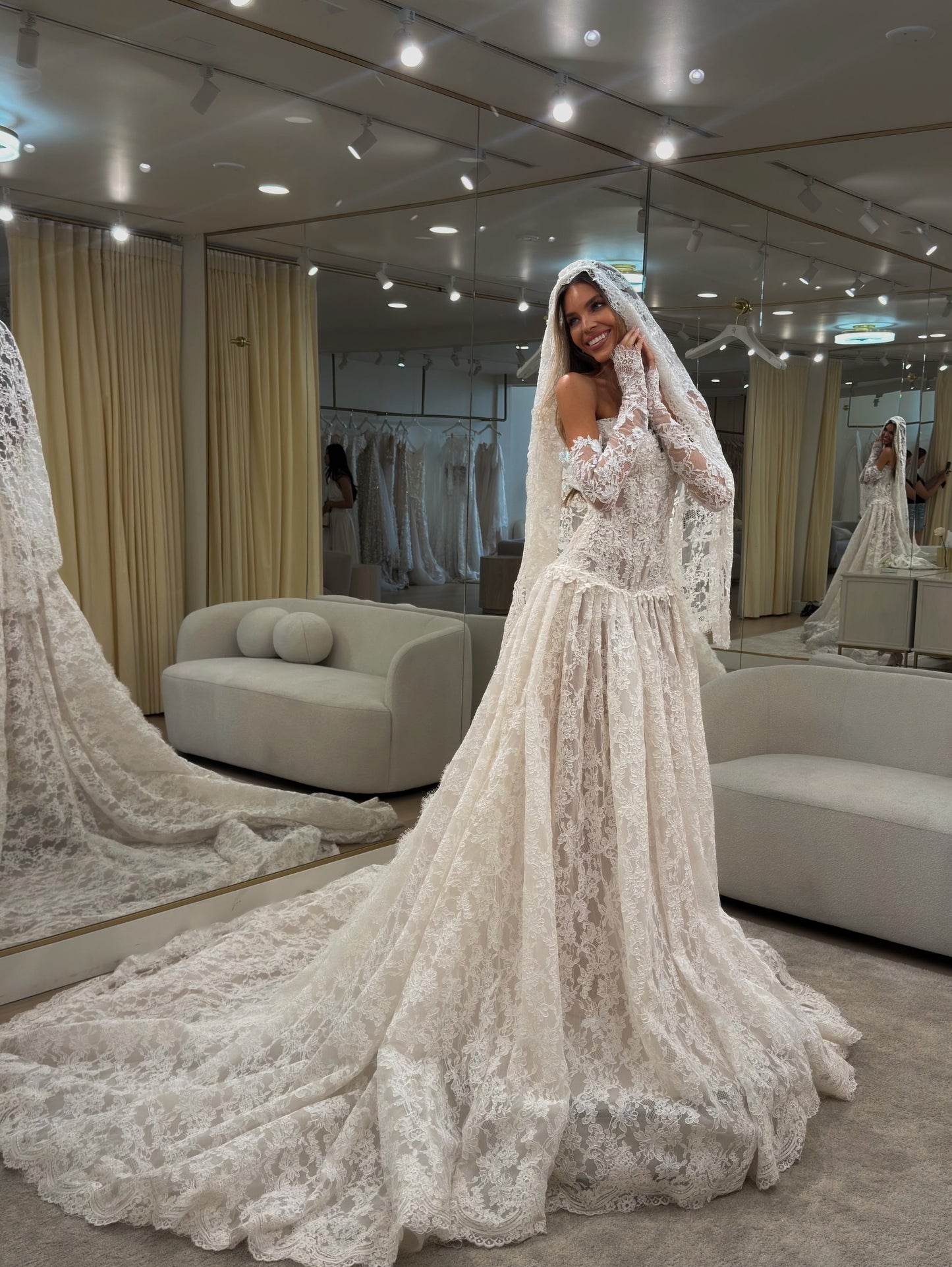 Lace Strapless Drop-Waist Ball Gown Wedding Dress