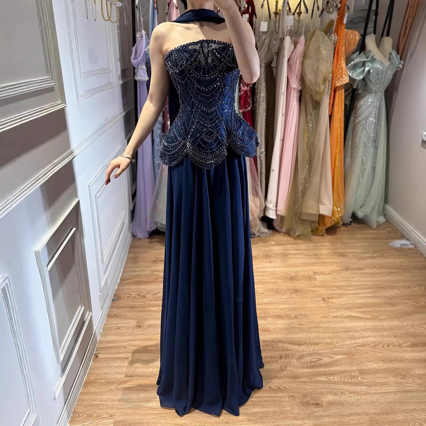 Beaded Corset Strapless A-Line Evening Gown