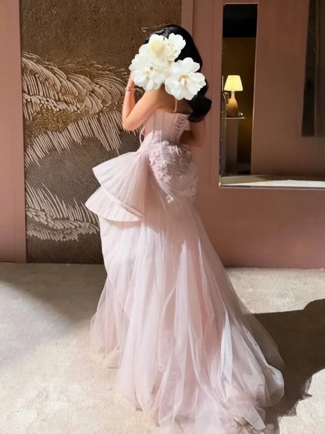 Corset Tulle Mermaid Evening Gown with Side Draping