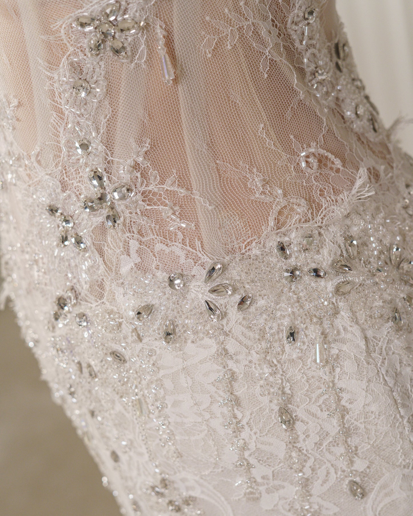 High Neck Long Sleeve Lace Wedding Dress with Overskirt