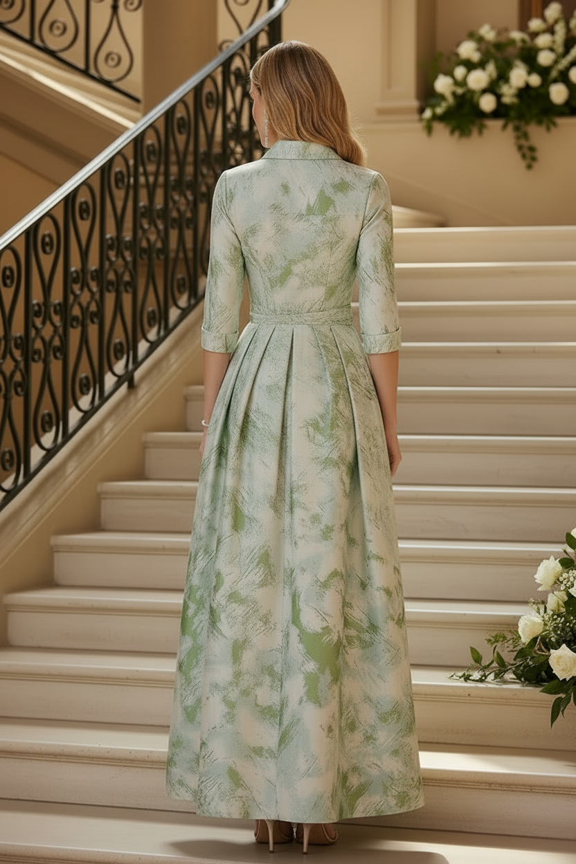 Vintage-Inspired Printed A-Line Maxi Shirt Dress