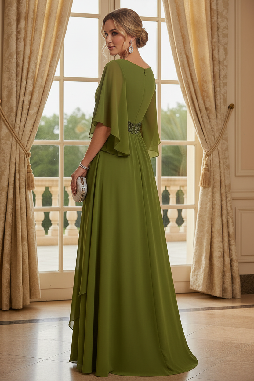 Flutter Sleeve Chiffon A-Line Evening Gown