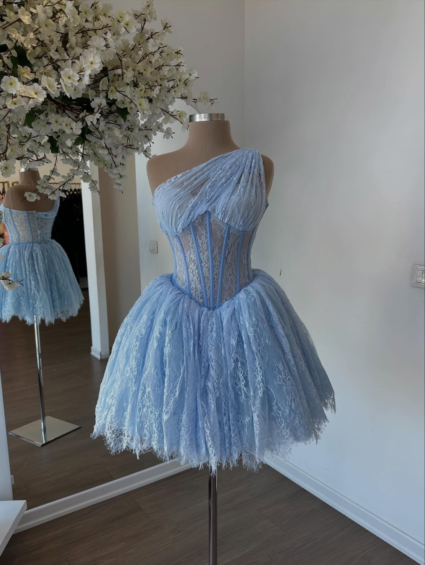 One-Shoulder Corset Lace Mini Dress