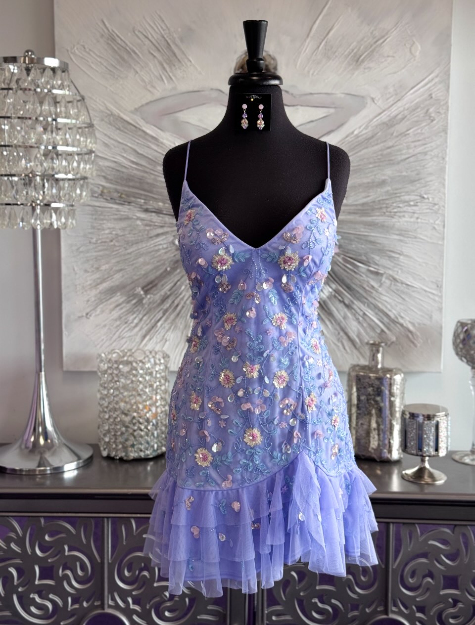 Floral Embroidered Sequin Mini Slip Dress