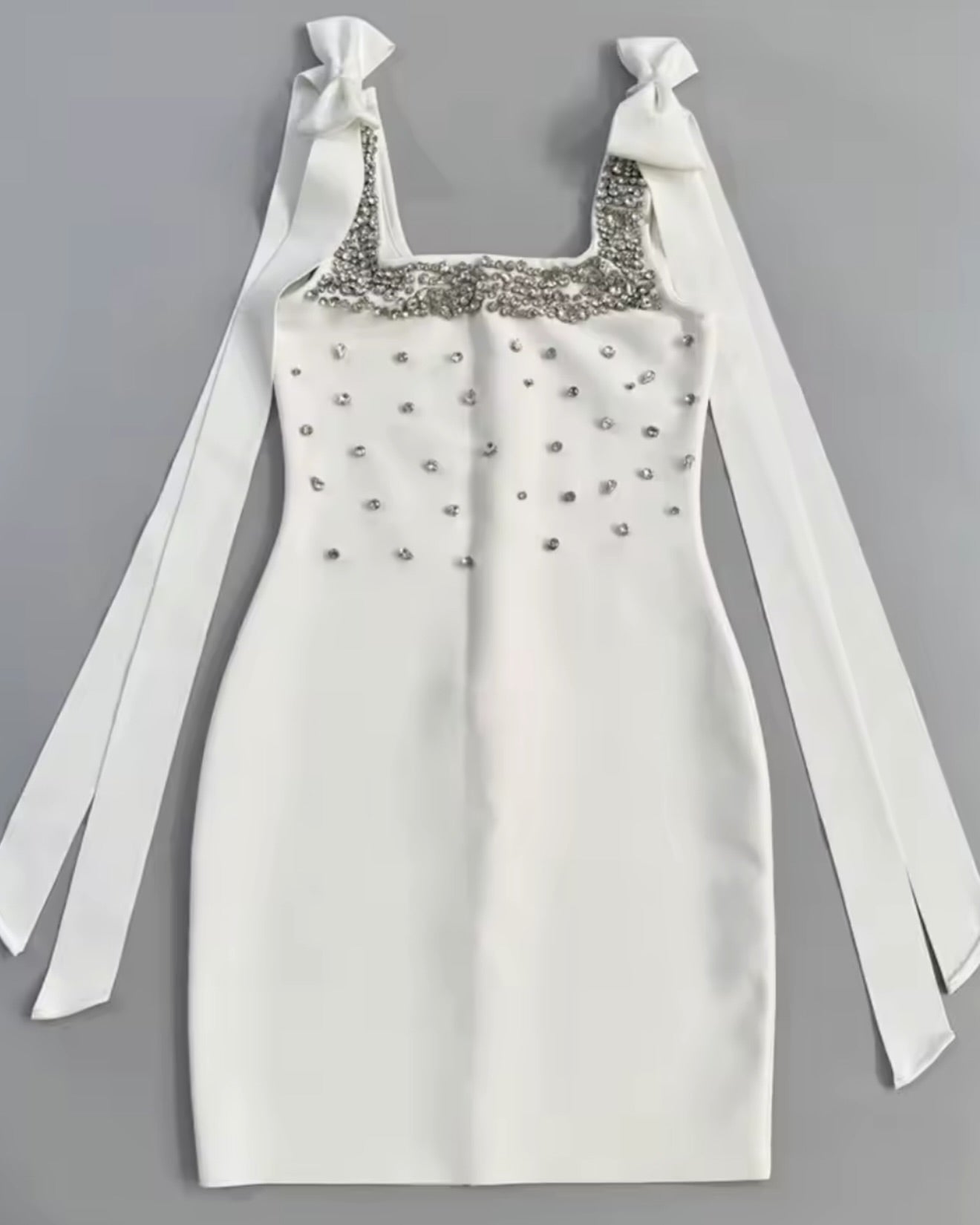 Rhinestone Embellished Mini Dress with Bow Straps