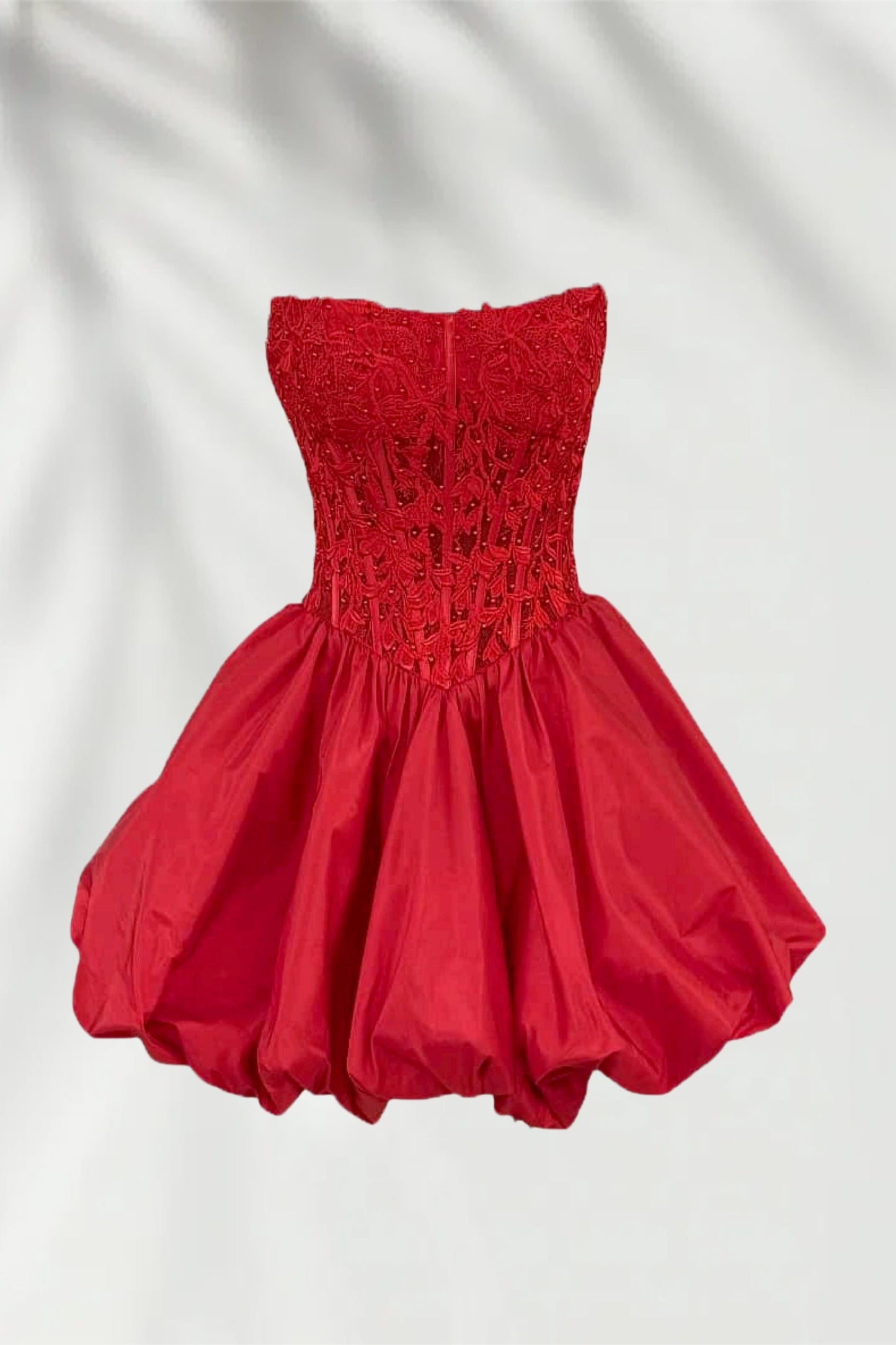 Strapless Beaded Corset Bubble Hem Mini Dress