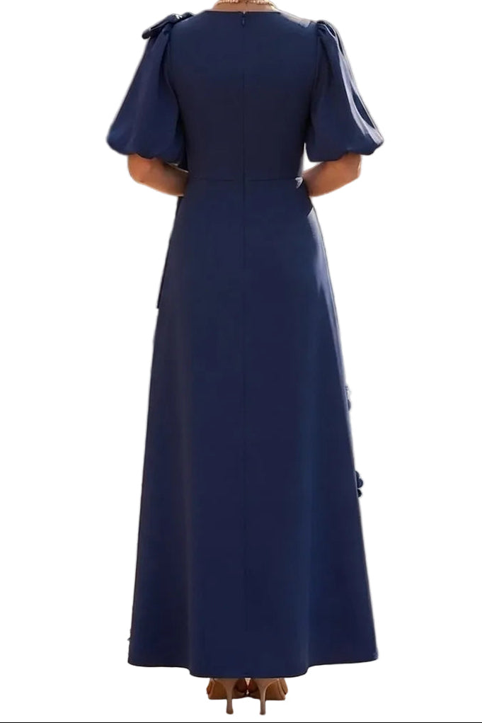 A-Line Floor-Length Dress with 3D Flower Appliqués