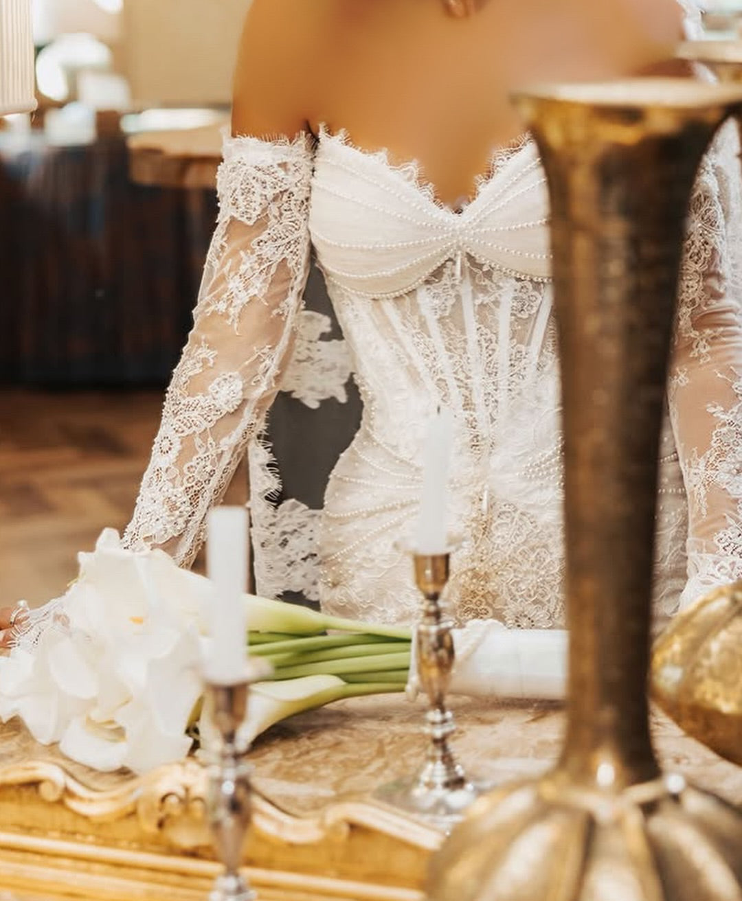 Off-Shoulder Lace Corset Wedding Dress