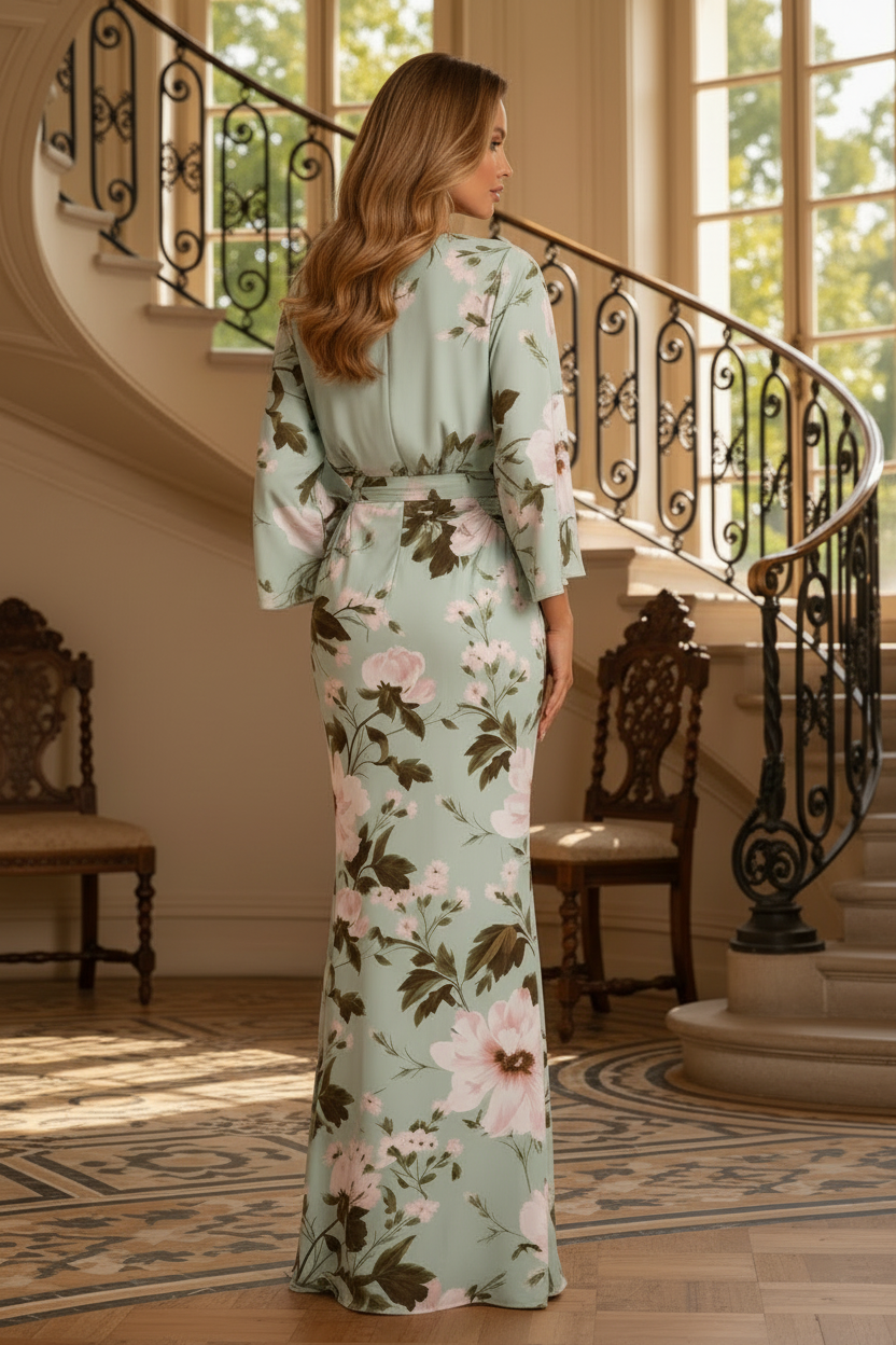 Floral Print Bateau Neck Maxi Dress