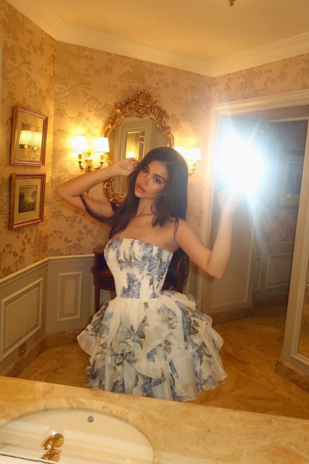 Strapless Corset Tiered Ruffle Mini Dress