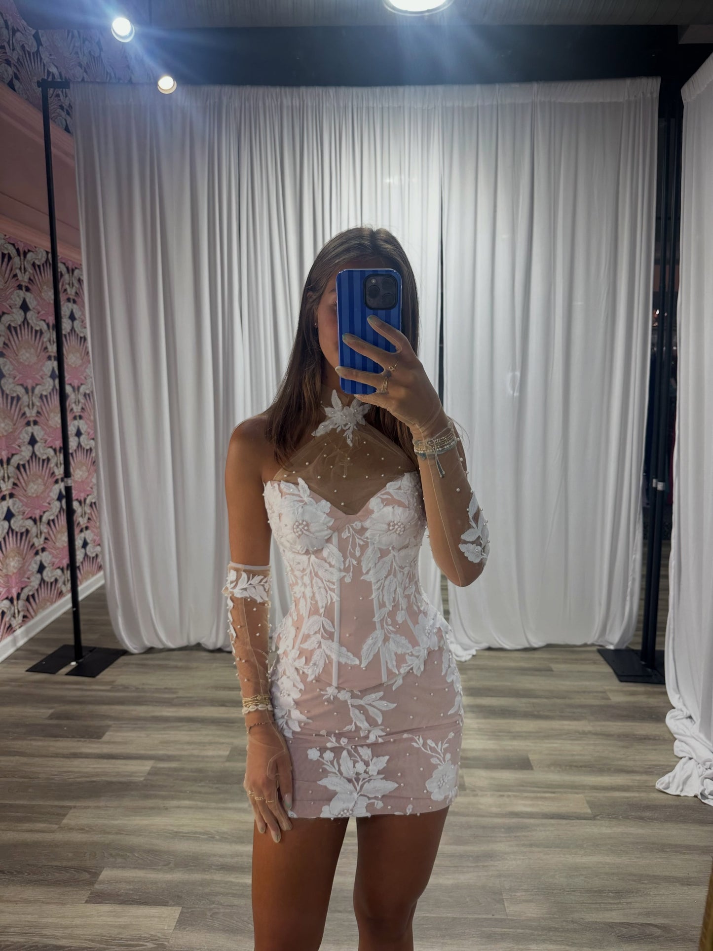 Off-Shoulder Floral Lace Corset Mini Dress