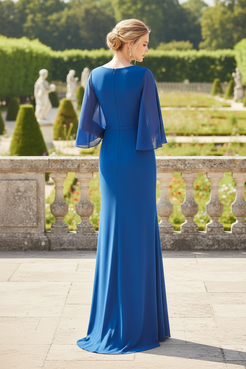 Asymmetrical Cape Sleeve Sheath Evening Gown