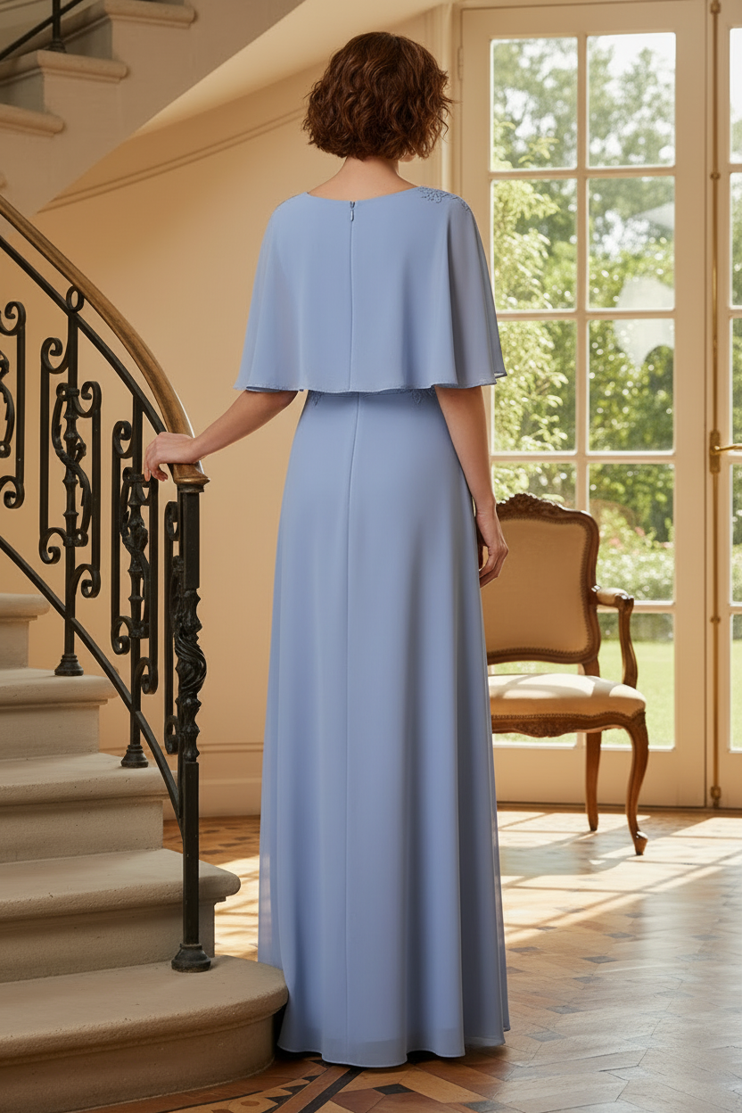 A-Line Chiffon Evening Dress with Cape Overlay