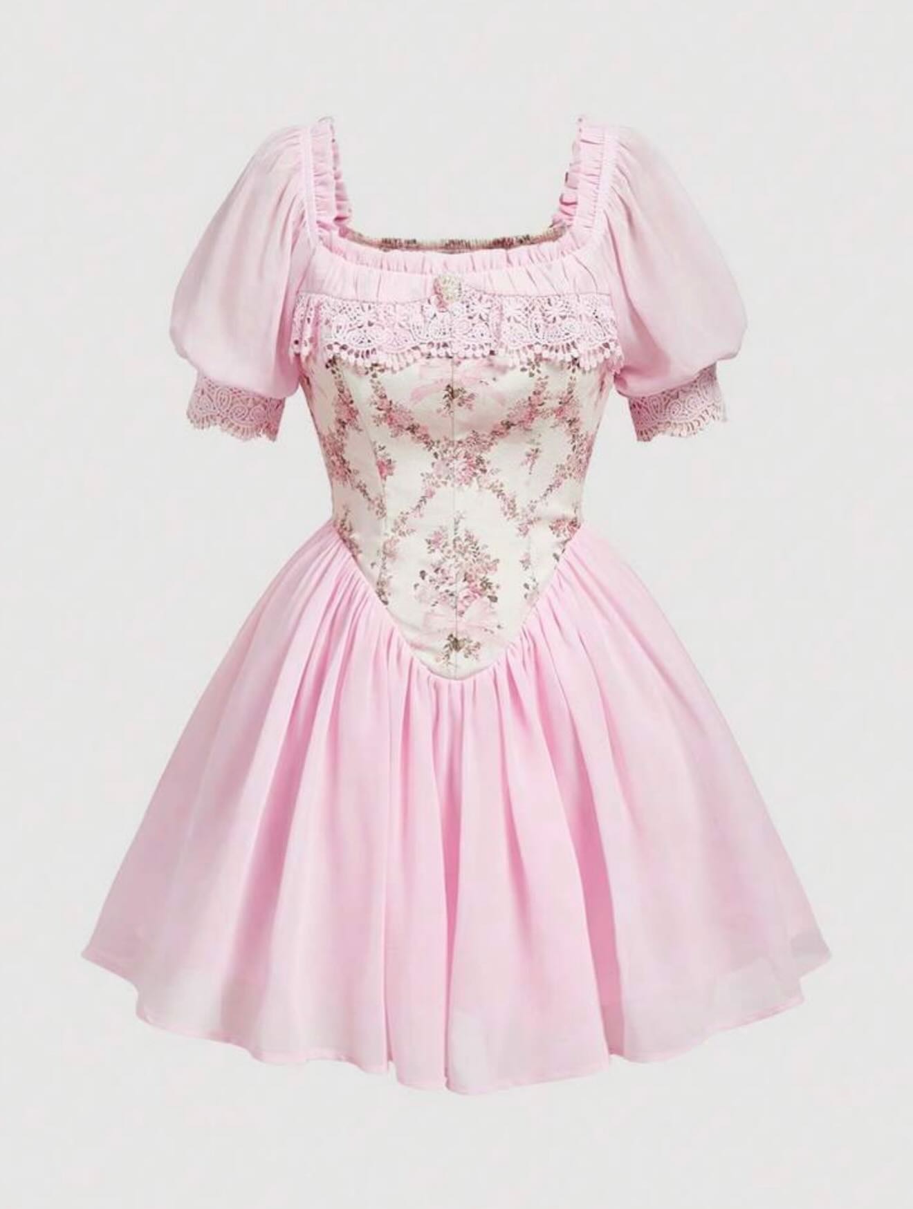 Vintage Inspired Floral Puff Sleeve Mini Dress