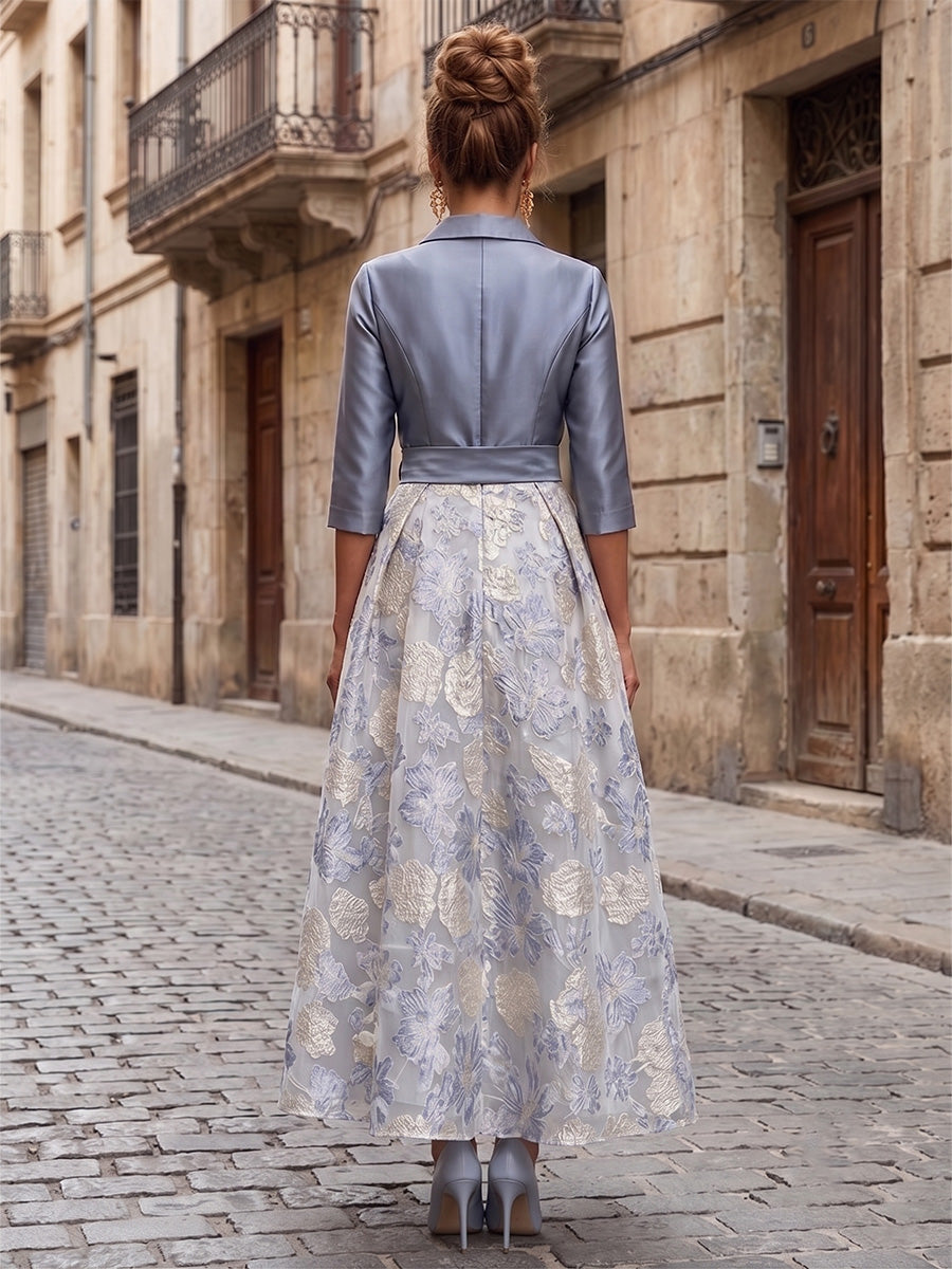 A-Line Shirt Dress with Floral Jacquard Skirt