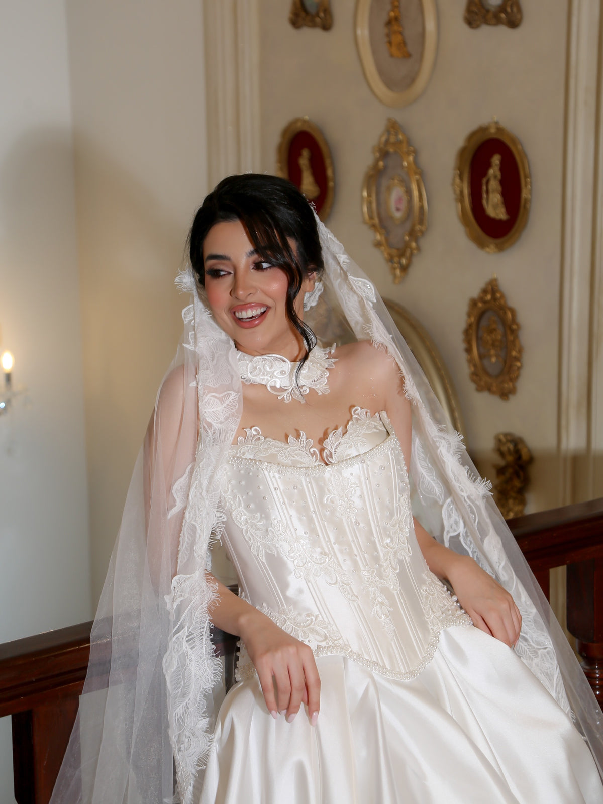 Corset Ball Gown Wedding Dress with Lace Veil