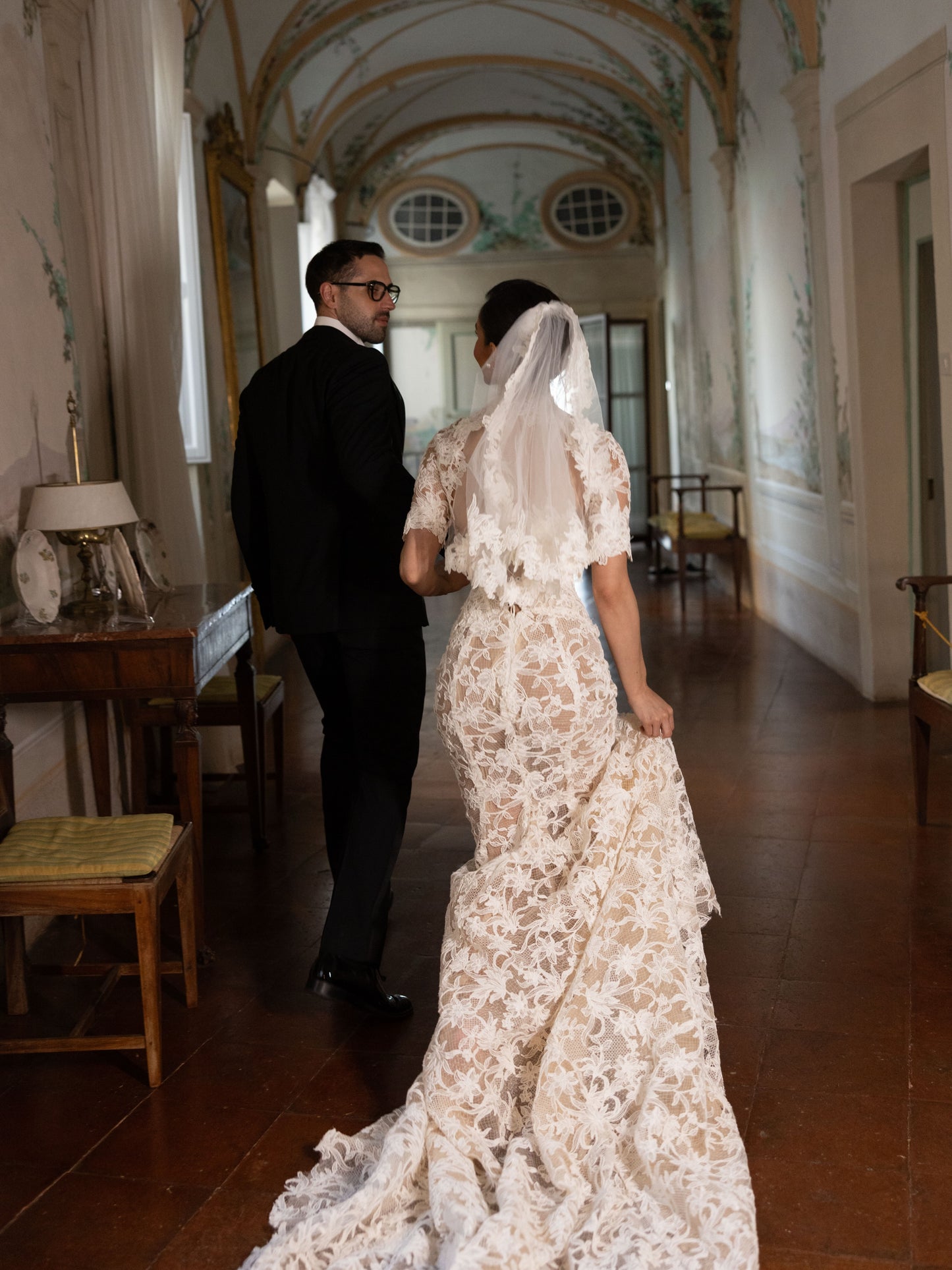 High-Neck Lace Mermaid Wedding Dress with Open Back