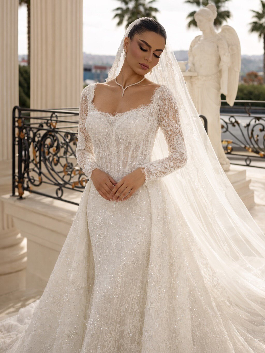 Corset Lace Mermaid Wedding Dress with Overskirt