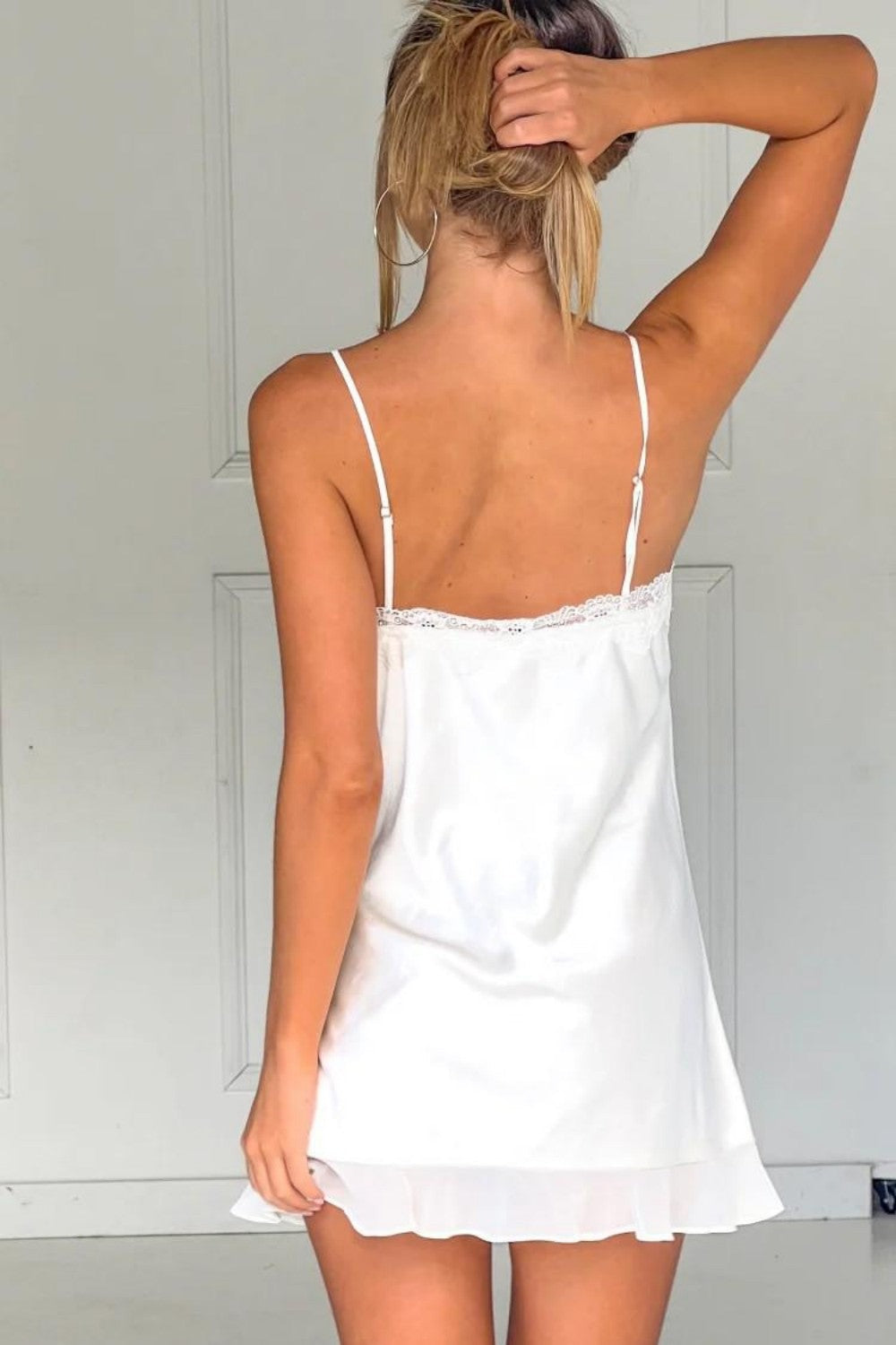 Satin Cowl Neck Backless Mini Slip Dress