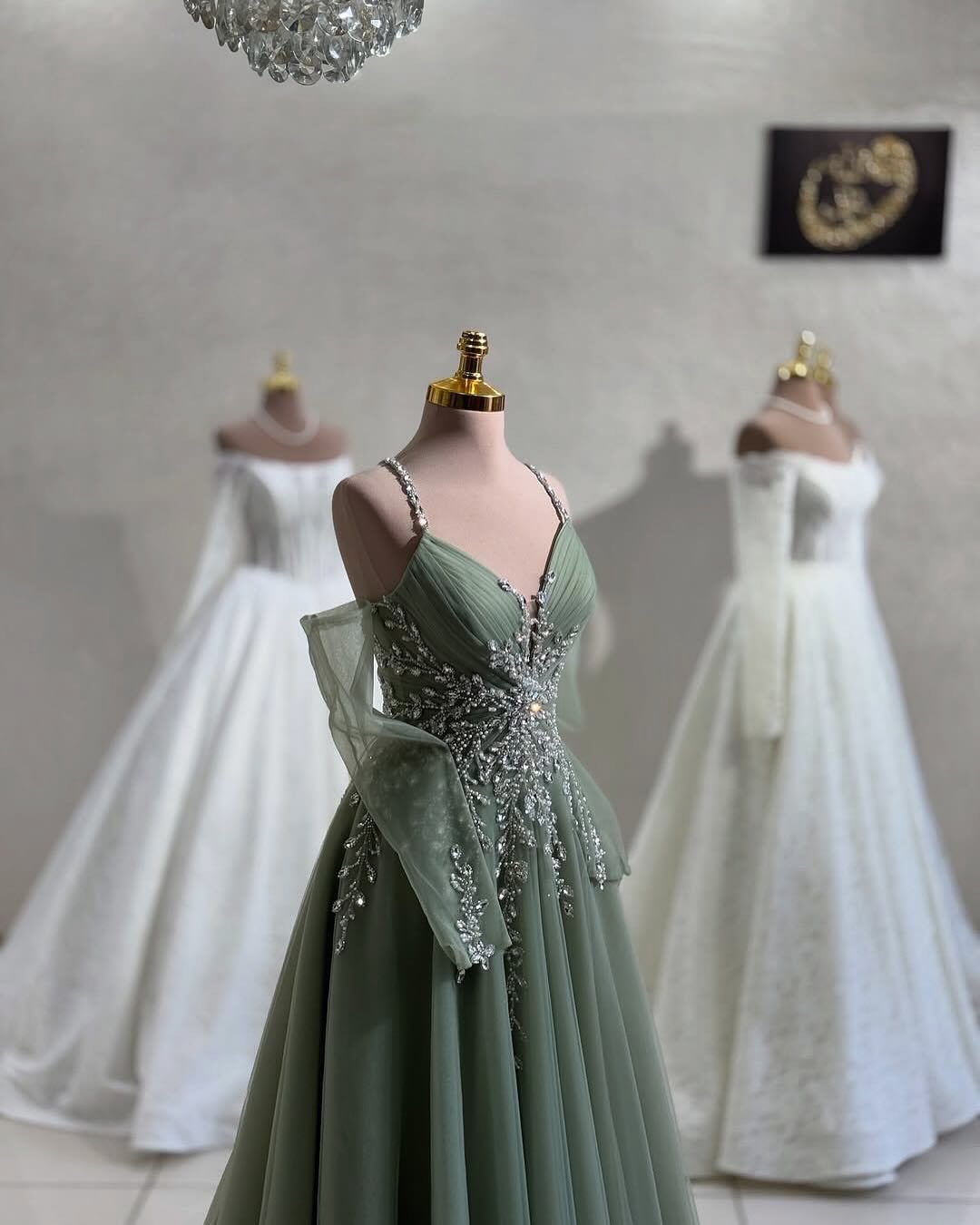 Beaded Tulle A-Line Evening Gown