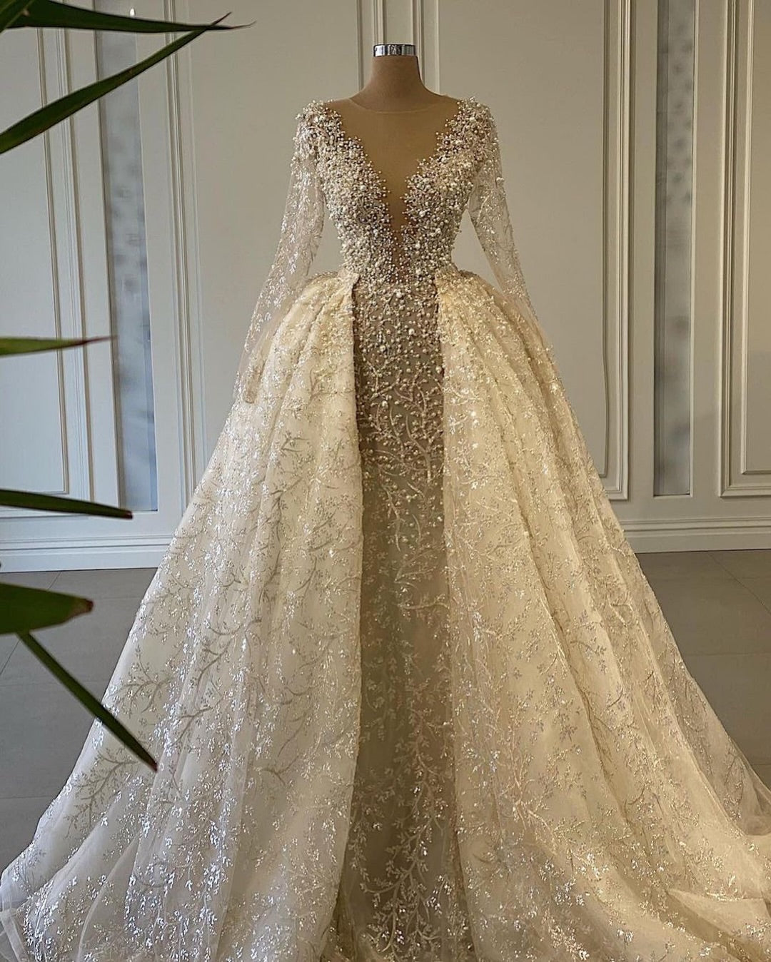 Beaded Sheath Wedding Dress with Overskirt