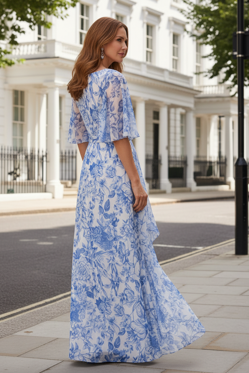 Floral Print Maxi Dress with Flutter Sleeves