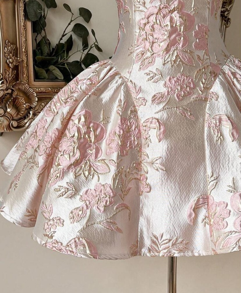 Strapless Floral Jacquard Corset Bubble Dress