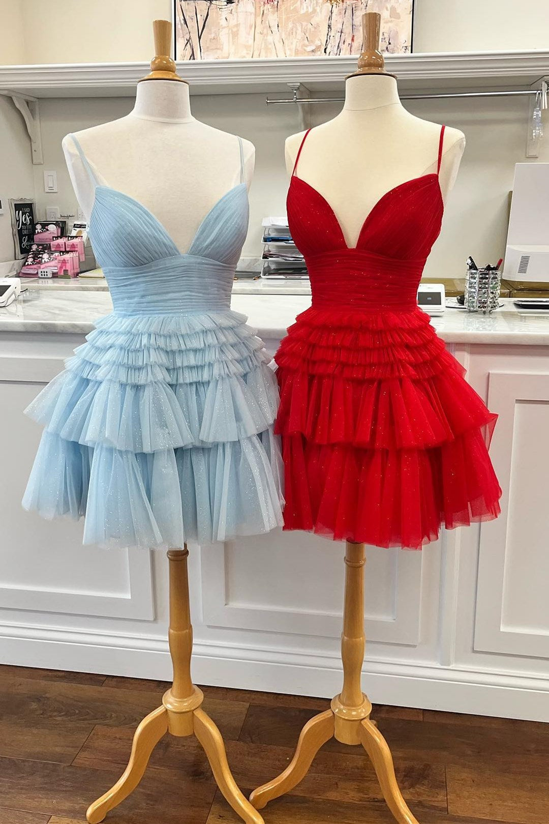 Tiered Ruffle Glitter Tulle Short Dress