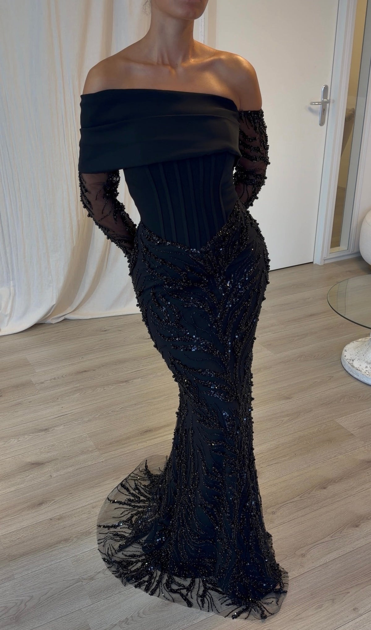 Off-Shoulder Corset Mermaid Gown with Beading