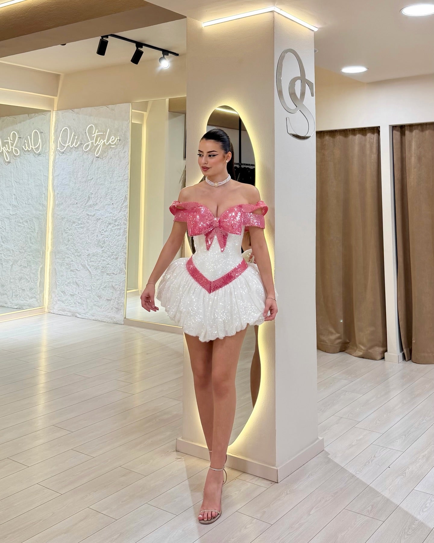 Off-The-Shoulder Bowknot Sequin Mini Dress
