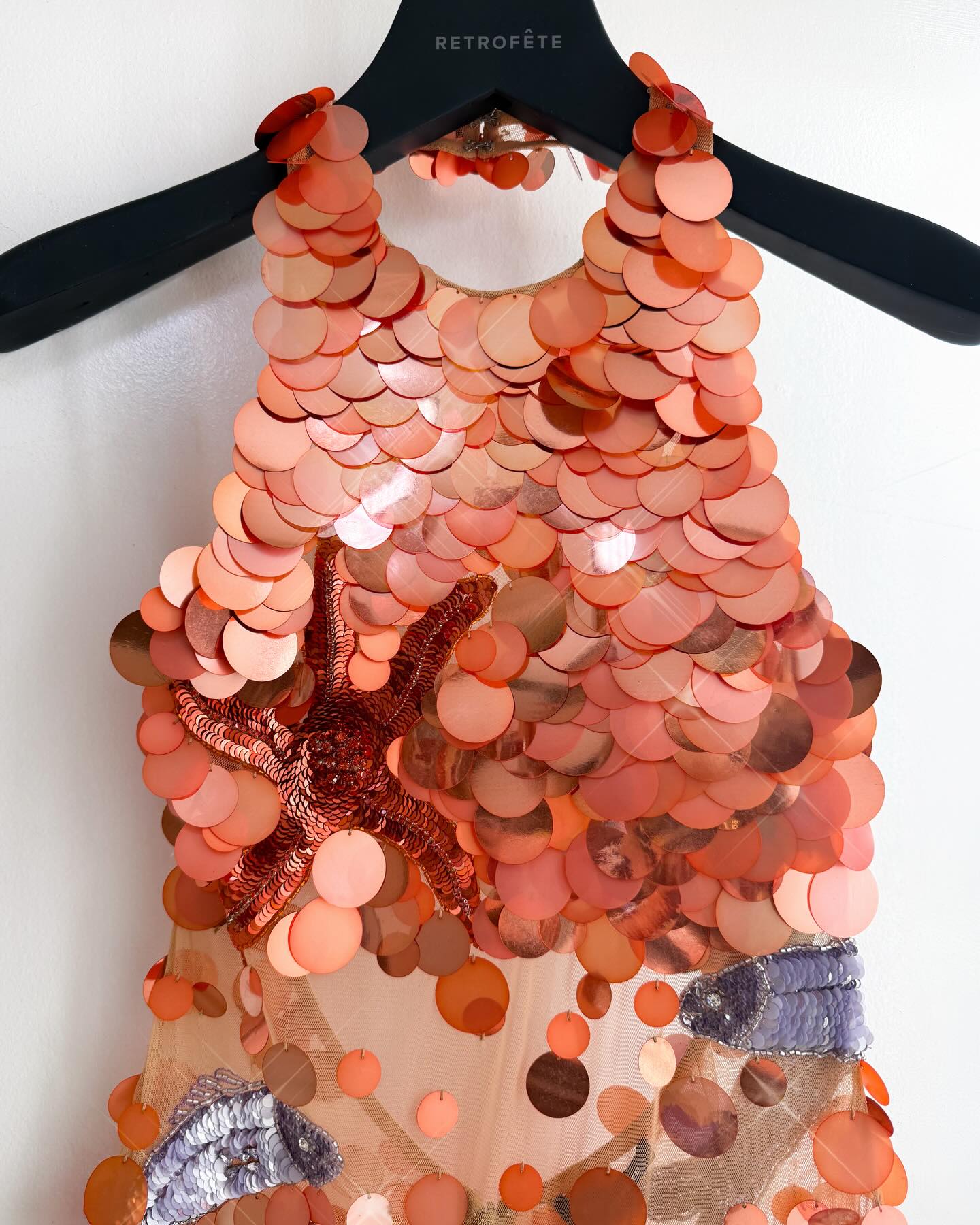 Sequin Halter Mini Dress with Starfish Appliques