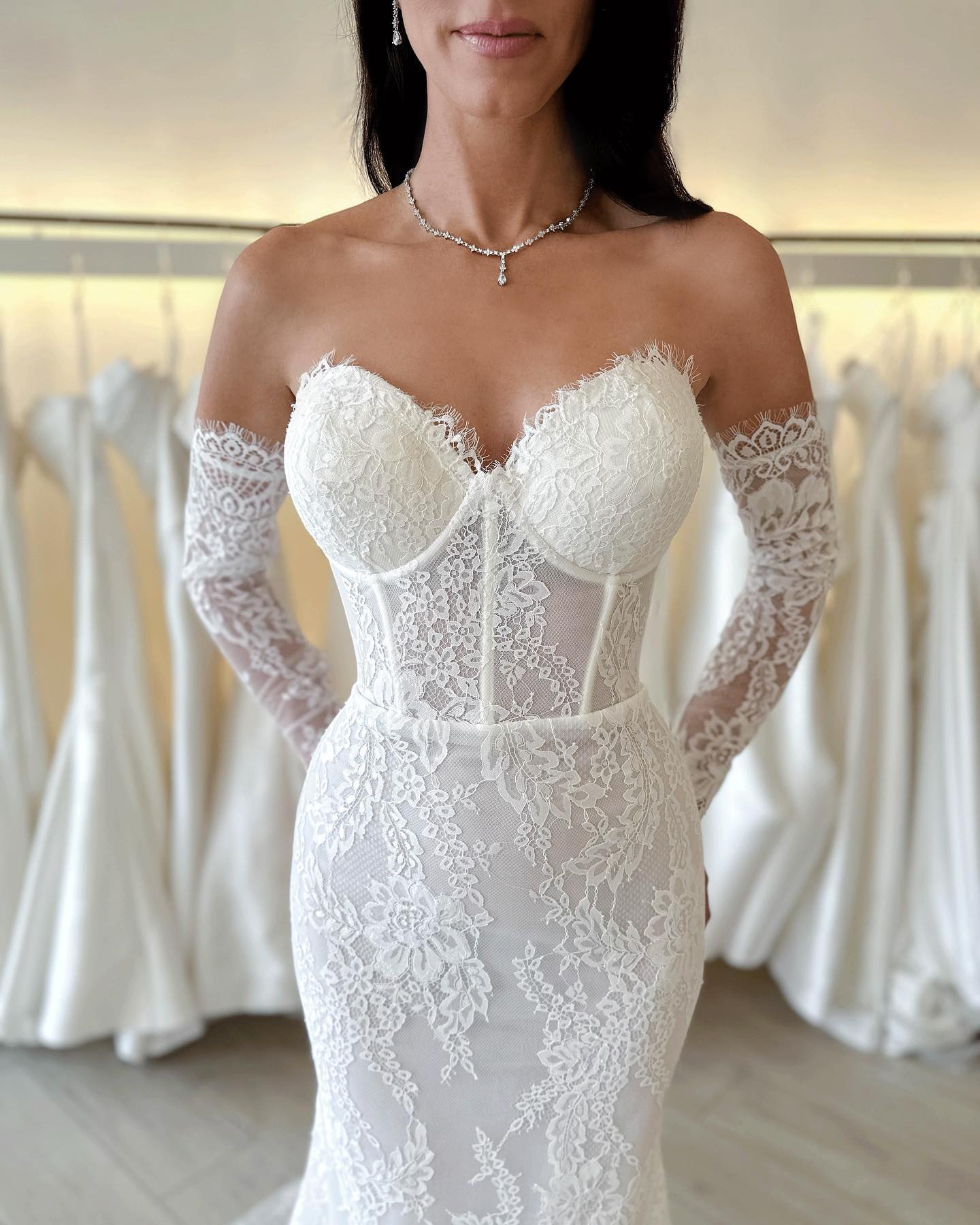 Lace Corset Mermaid Wedding Dress with Long Sleeves