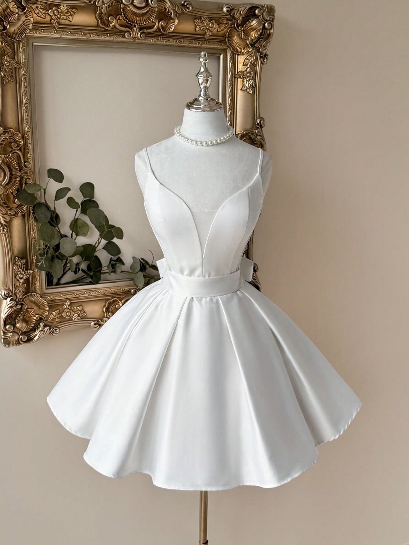 Satin A-Line Spaghetti Strap Short Homecoming Dress