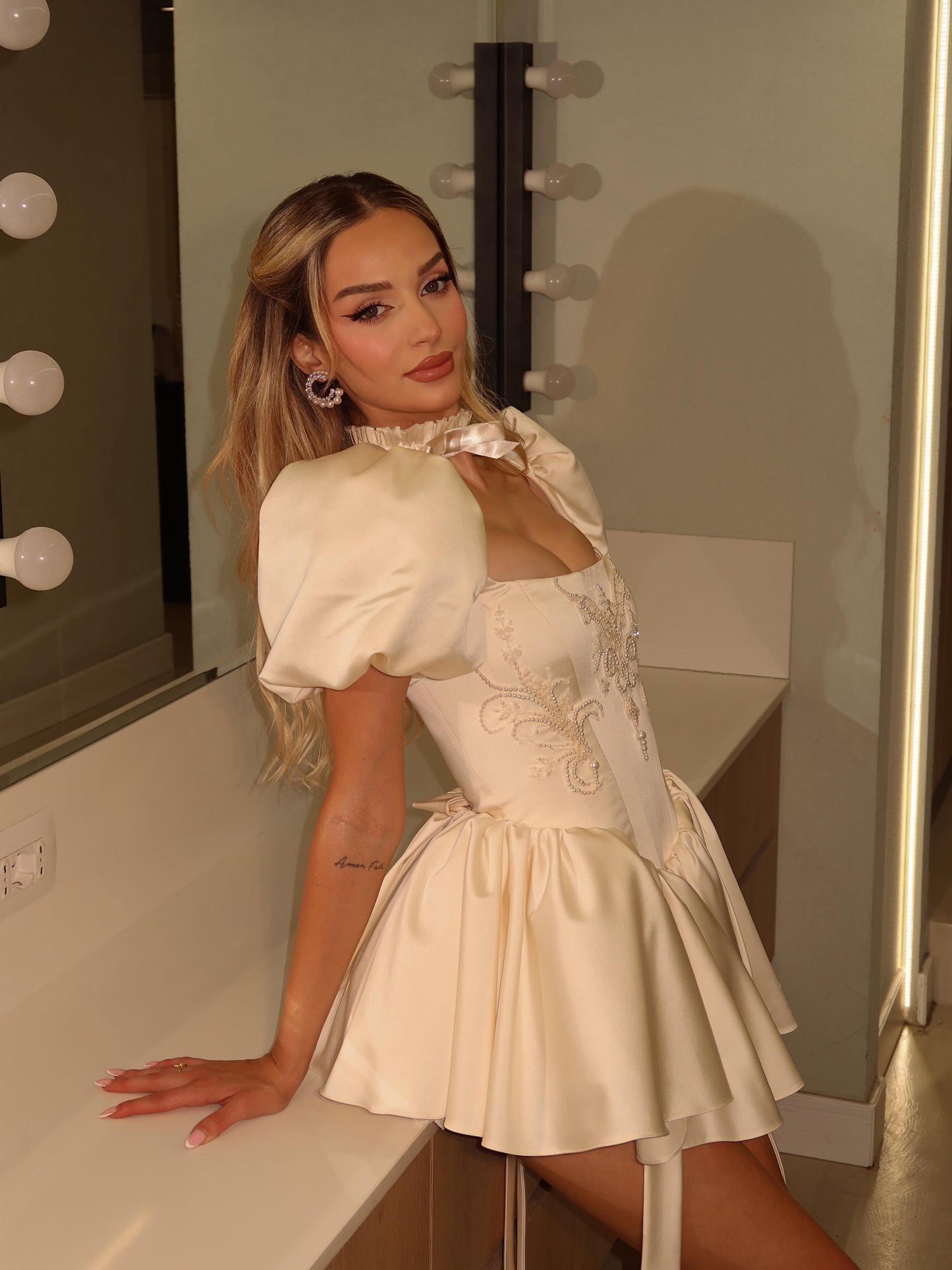 Vintage Inspired Corset Puff Sleeve Mini Dress