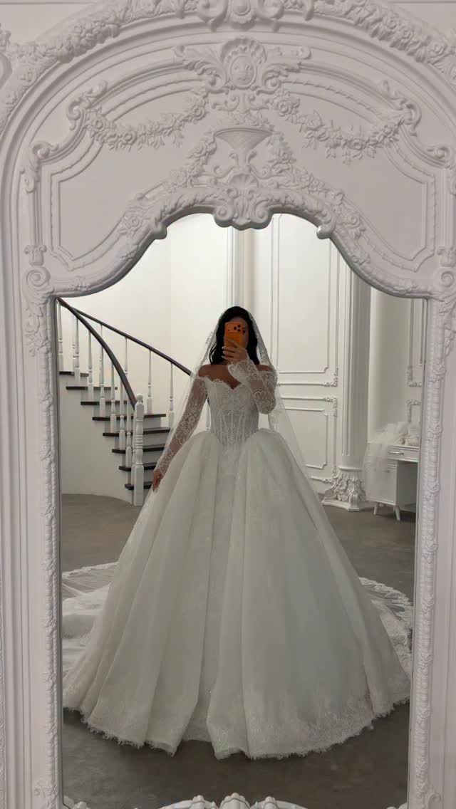 Lace Off-Shoulder Corset Ball Gown Wedding Dress