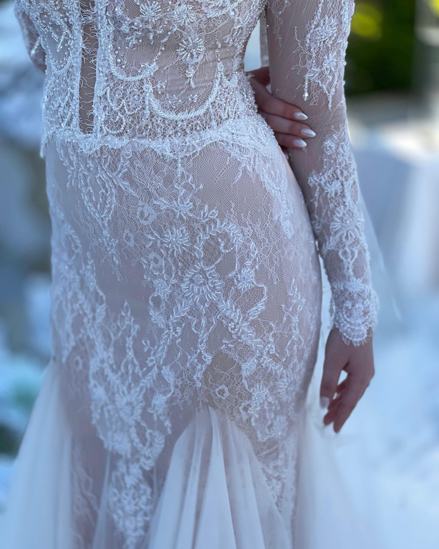 High-Neck Illusion Lace Mermaid Wedding Dress