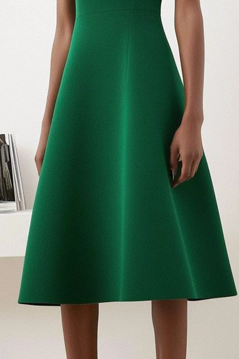 Asymmetrical Foldover Neck A-Line Midi Dress