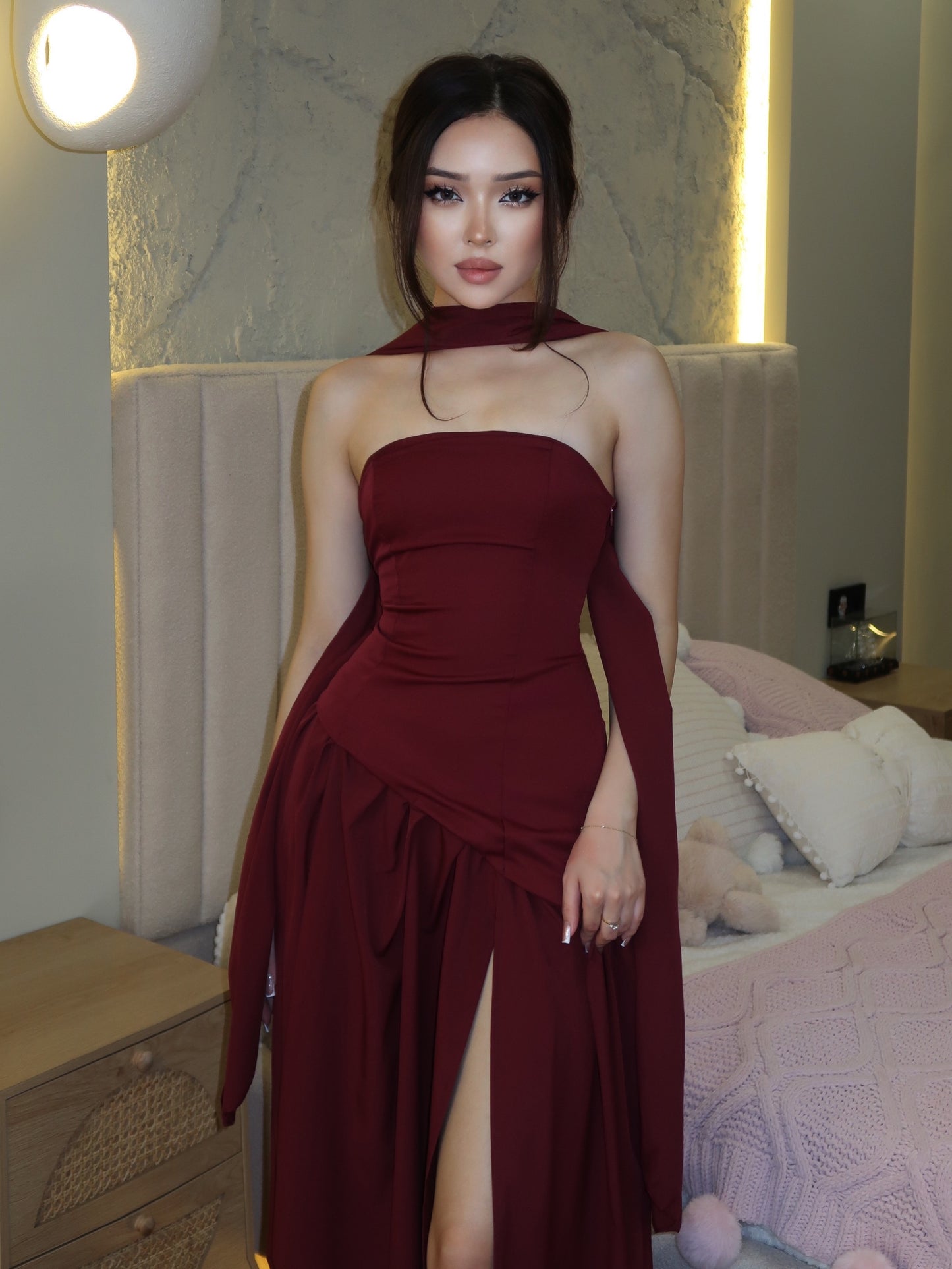 Convertible Halter Evening Gown with High Slit
