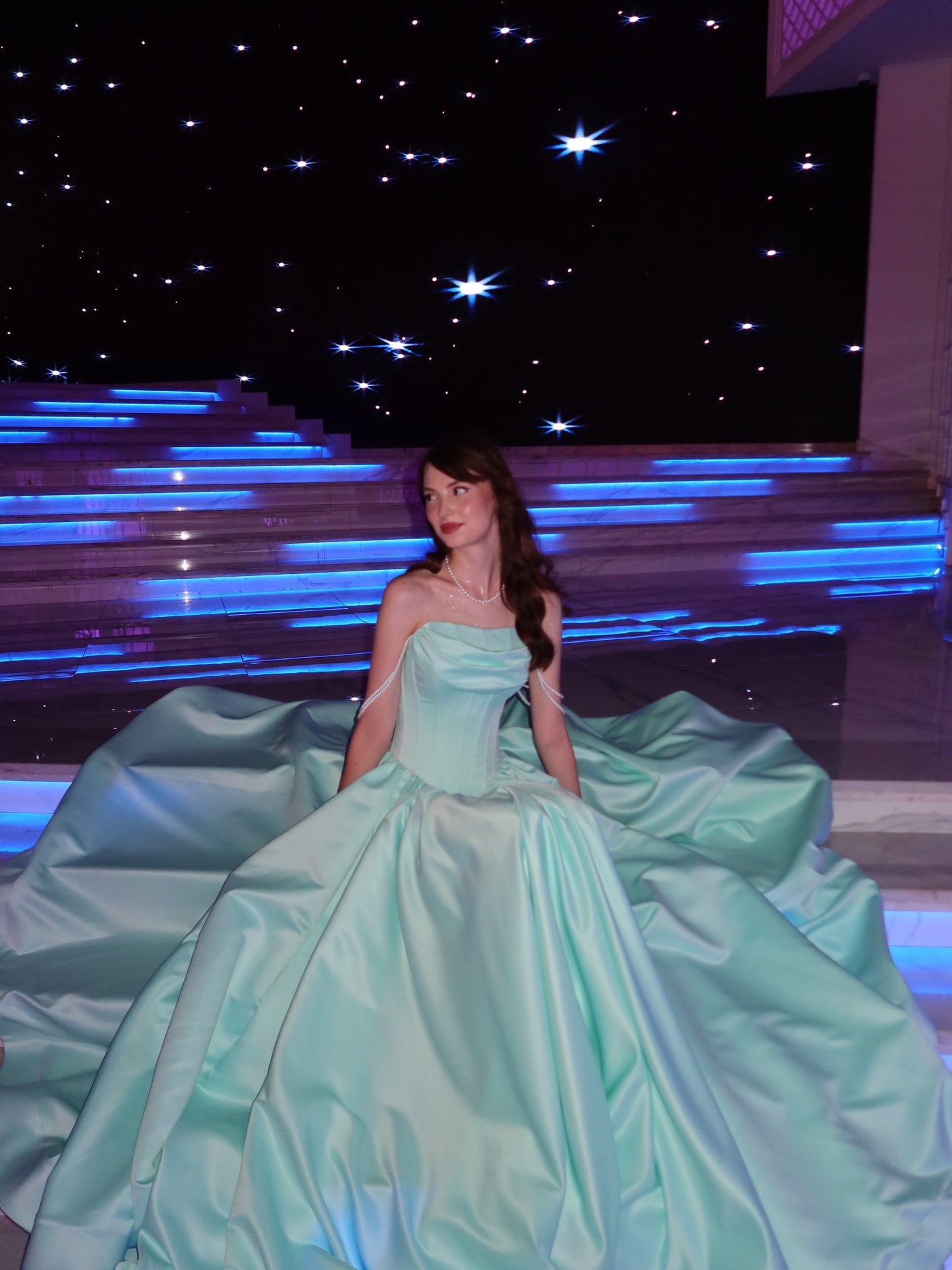 Cowl Neck Ball Gown with Basques Corset Bodice