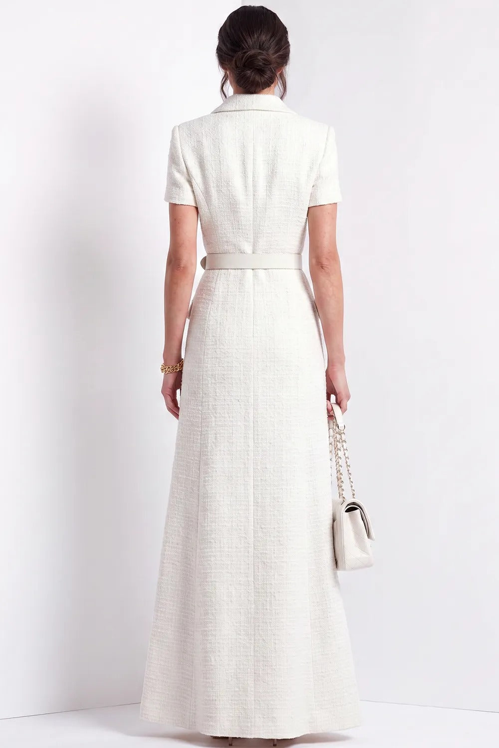 Belted Tweed Blazer Maxi Dress with Front Slit